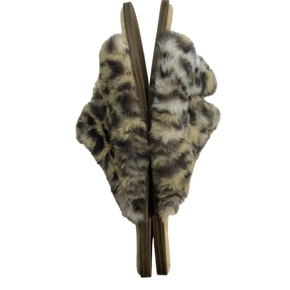 Loft Cheetah Faux Fur‎ Buckle Slippers Size M 7 - 8